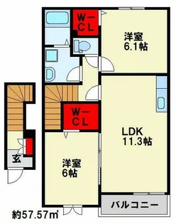 サンデリアーナⅡ C棟【205号室】の間取り
