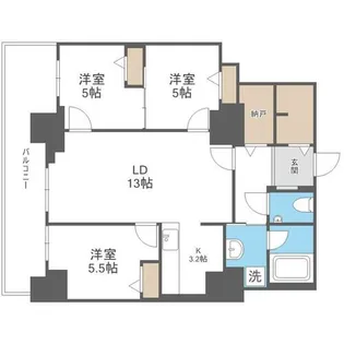 プレミスト琴似スカイクロスタワー【2階】の間取り