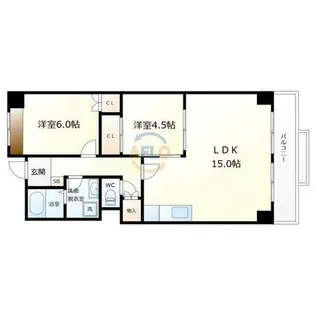 リバージュ住吉【6階】の間取り