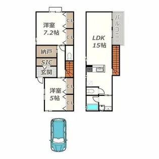 大阪府大阪市住吉区苅田9丁目【テラスハウス】の間取り