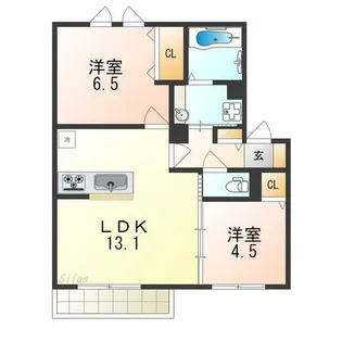 プルミエジュール上野芝【1階】の間取り