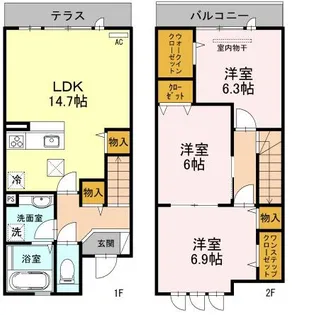 大阪府堺市北区百舌鳥赤畑町2丁【テラスハウス】の間取り