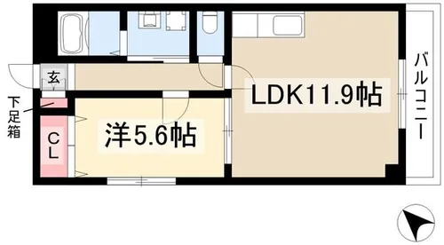 コスモ西里【1階】の間取り