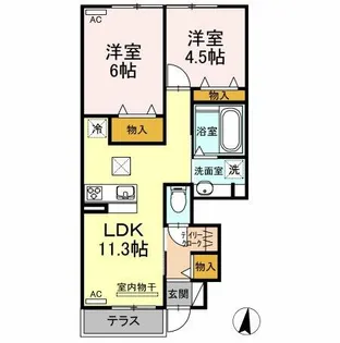 ソシエール御津【106号室】の間取り