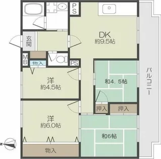尾勝山ハイツ【1階】の間取り