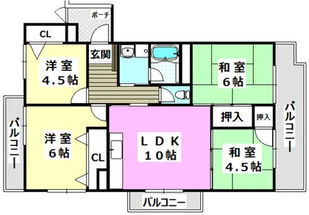 尾勝山ハイツ【3階】の間取り