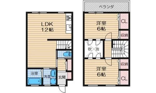 大阪府茨木市上中条2丁目【テラスハウス】の間取り