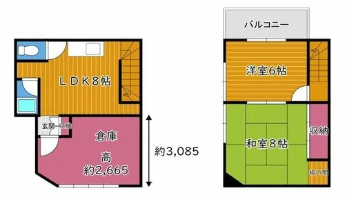 大阪府寝屋川市高柳2丁目【テラスハウス】の間取り