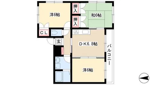 エレガンス中花【101号室】の間取り