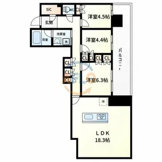 RJR堺筋本町タワー【12階】の間取り