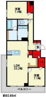 グランカルム足立【102号室】の間取り