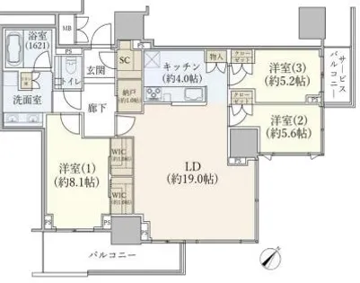 グランドメゾン上町台レジデンスタワー【2701号室】の間取り