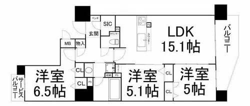 プレサンスロジェ心斎橋【301号室】の間取り