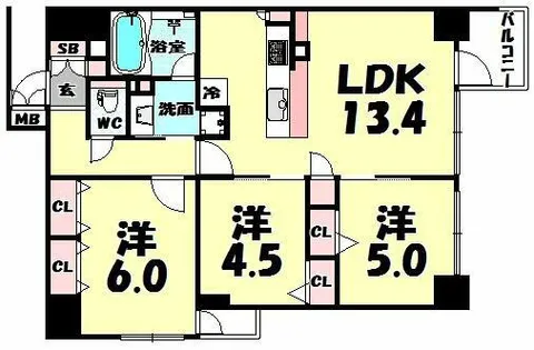プレサンスロジェ心斎橋【7階】の間取り