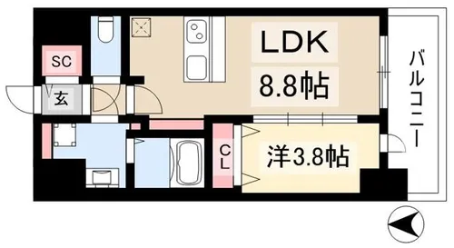 プレサンスTHE新栄【0702号室】の間取り