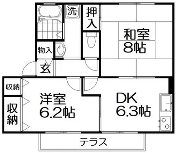 プランドール南楠葉【B102号室】の間取り