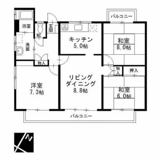 中部東山荘北棟【5階】の間取り
