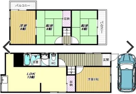 大阪府富田林市西板持町8丁目【一戸建】の間取り