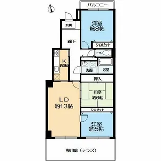 ラ・セーヌ逆瀬川【1階】の間取り