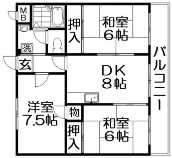 ハイメゾン中西B棟【1階】の間取り