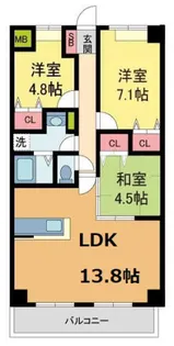 ロジュマンヴェール若草【302号室】の間取り