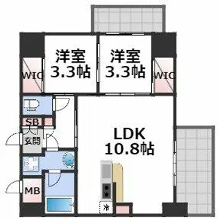 セレニテフラン難波【15階】の間取り