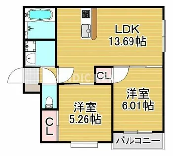 フェリスタ六本松南【2階】の間取り