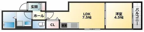 セレニティ法善寺D棟【3階】の間取り