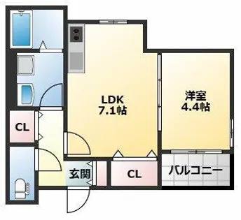 セレニティ法善寺D棟【304号室】の間取り