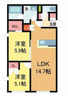 ベルアントレ西宮【1階】の間取り