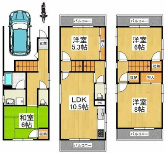 大阪府富田林市東板持町3丁目【一戸建】の間取り