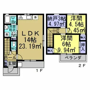 花井メゾネット借家【B号室】の間取り