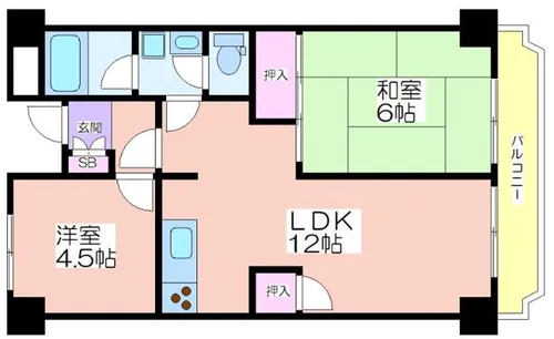 ハピネス箕面【2階】の間取り