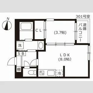 ハーモニーテラス旗屋【3階】の間取り