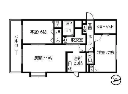 宝来中央ハイツ【2-A号室】の間取り