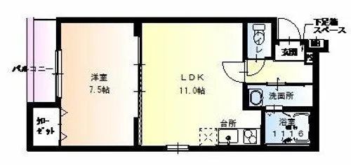 1DKの間取り画像