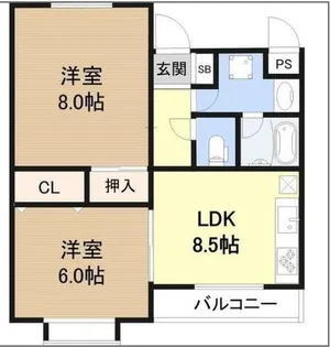 ロワゾーブルー平野【305号室】の間取り