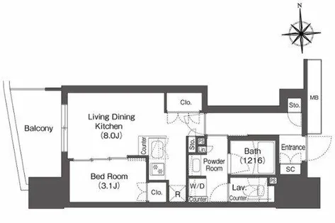 コンフォリア・リヴ本町WEST Q【14階】の間取り