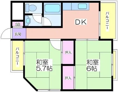 ハイツ二美園【3階】の間取り
