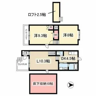 愛知県北名古屋市高田寺北の川【テラスハウス】の間取り