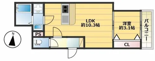 カーサコリーナ折尾【102号室】の間取り