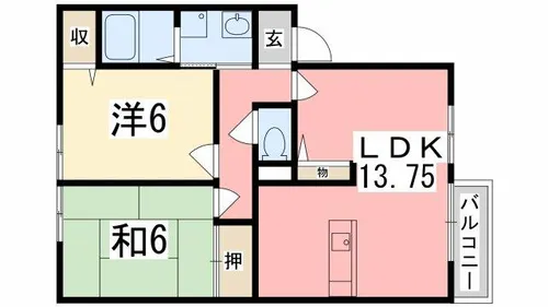 ルミエール御立B棟【201号室】の間取り