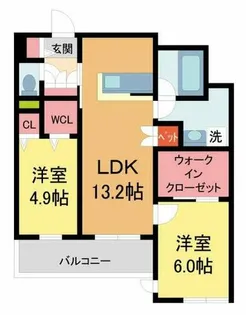 ベルアントレ西宮【2階】の間取り