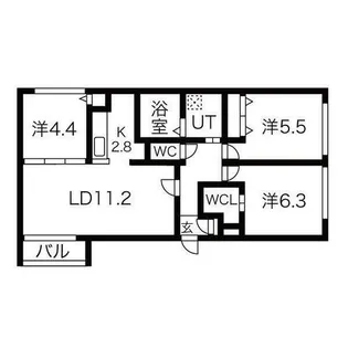 ボヌール手稲本町【401号室】の間取り