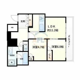 シエリアタワー大阪堀江【33階】の間取り