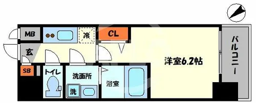 エスリード難波ザ・プレミア【6階】の間取り