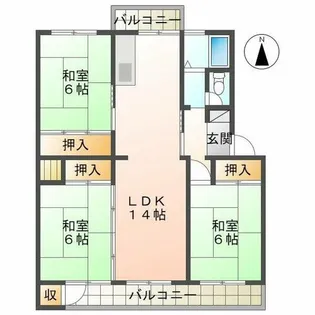 一ノ谷グリーンハイツH棟【3階】の間取り