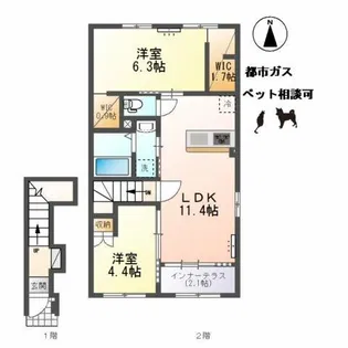 小信中島東鵜飼分新築アパート【2階】の間取り