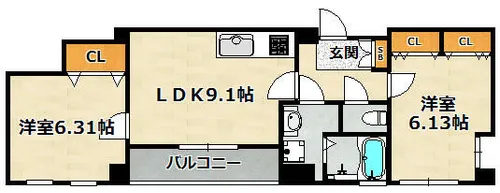 J-SQUARE【401号室】の間取り