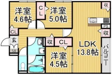 福岡県大野城市東大利2丁目【アパート】の間取り